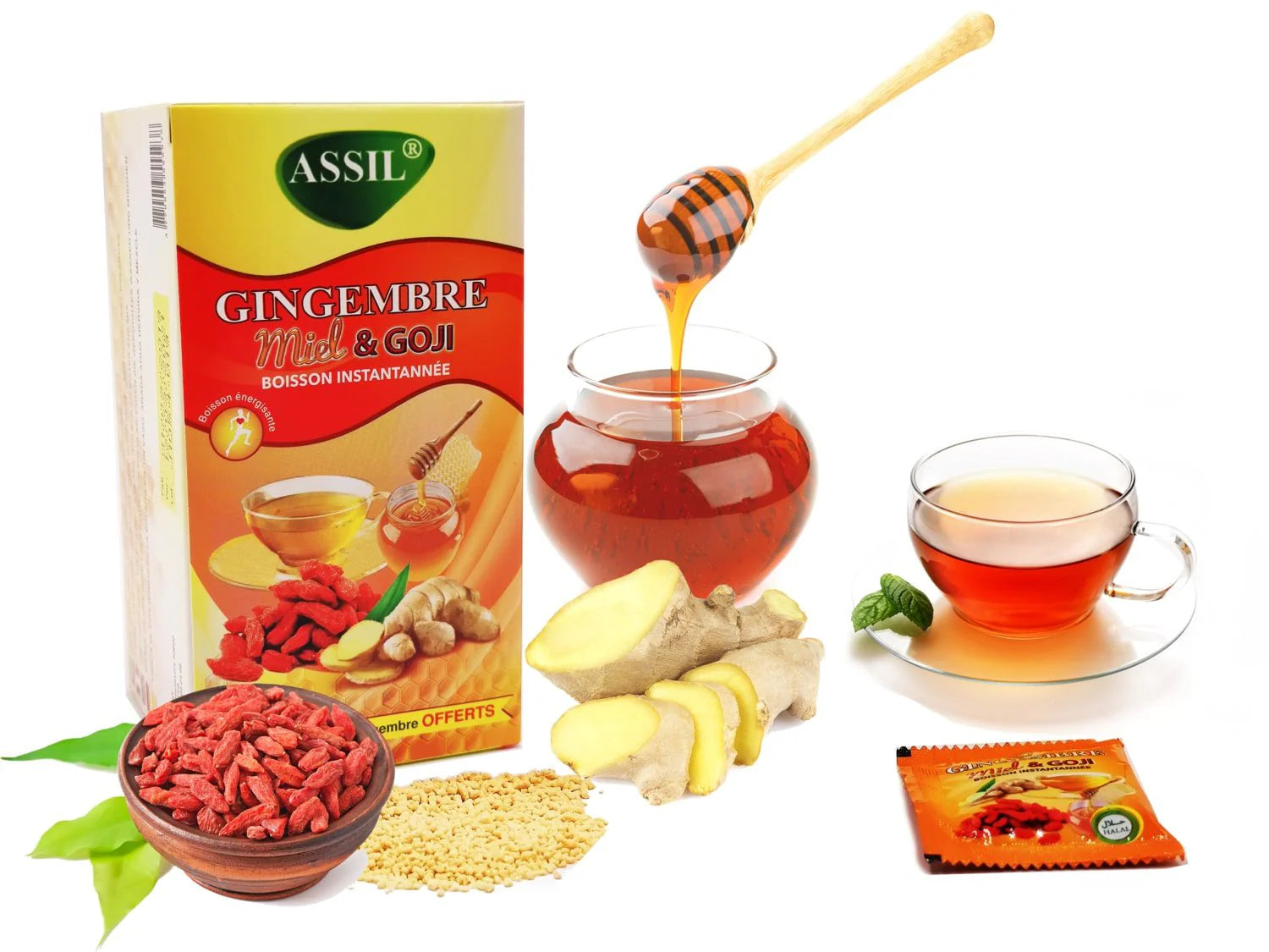 Ginger, miel y té de hierbas goji 